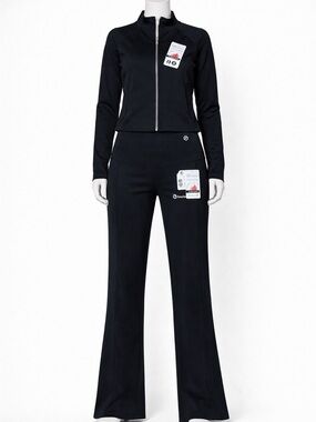 Black Fleece-Lined Activewear Set – Zip Jacket & Flare Leggings Lululemon Style